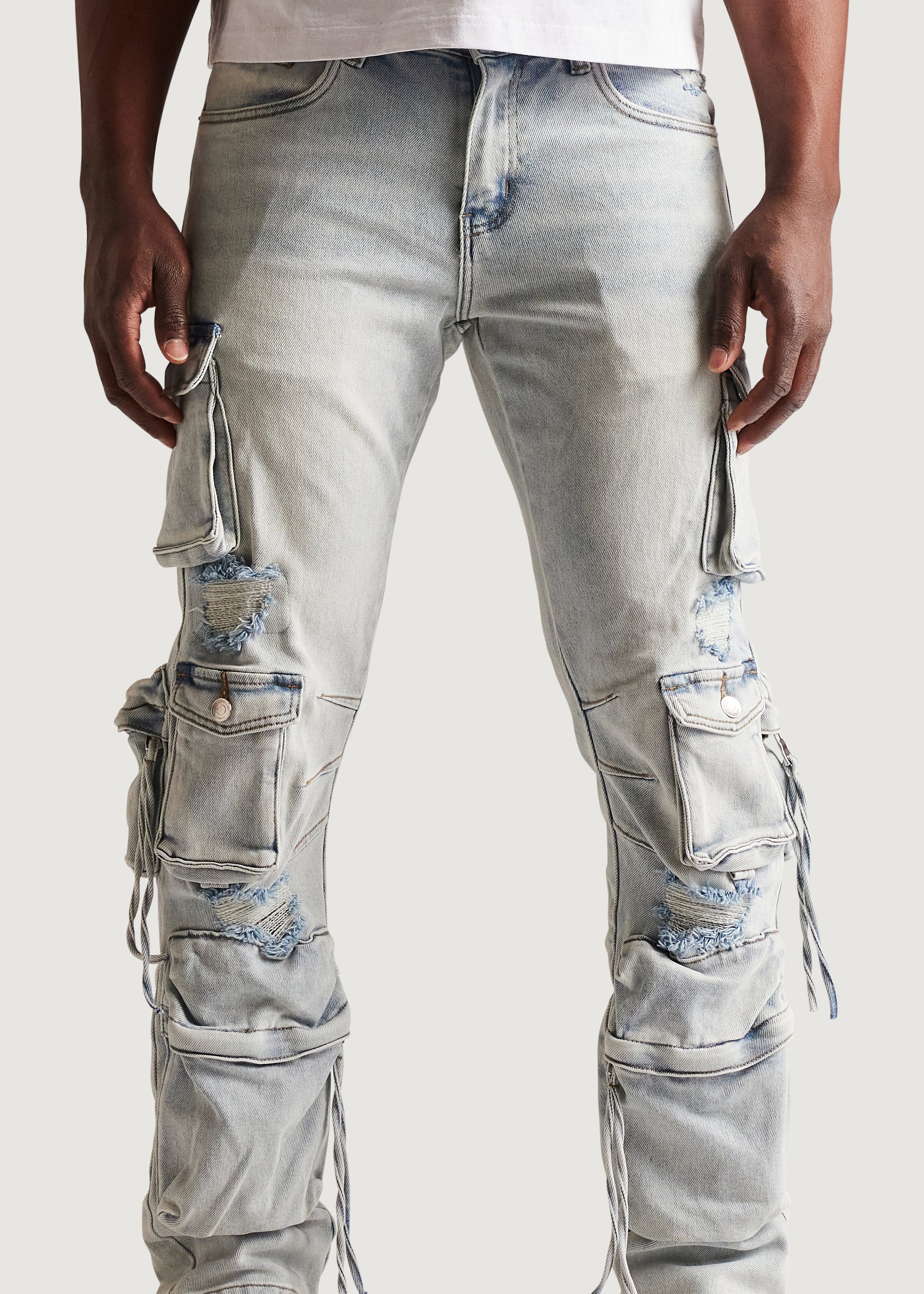 Squadron Slim Straight Cargo Denim (Light Wash) - Image 4