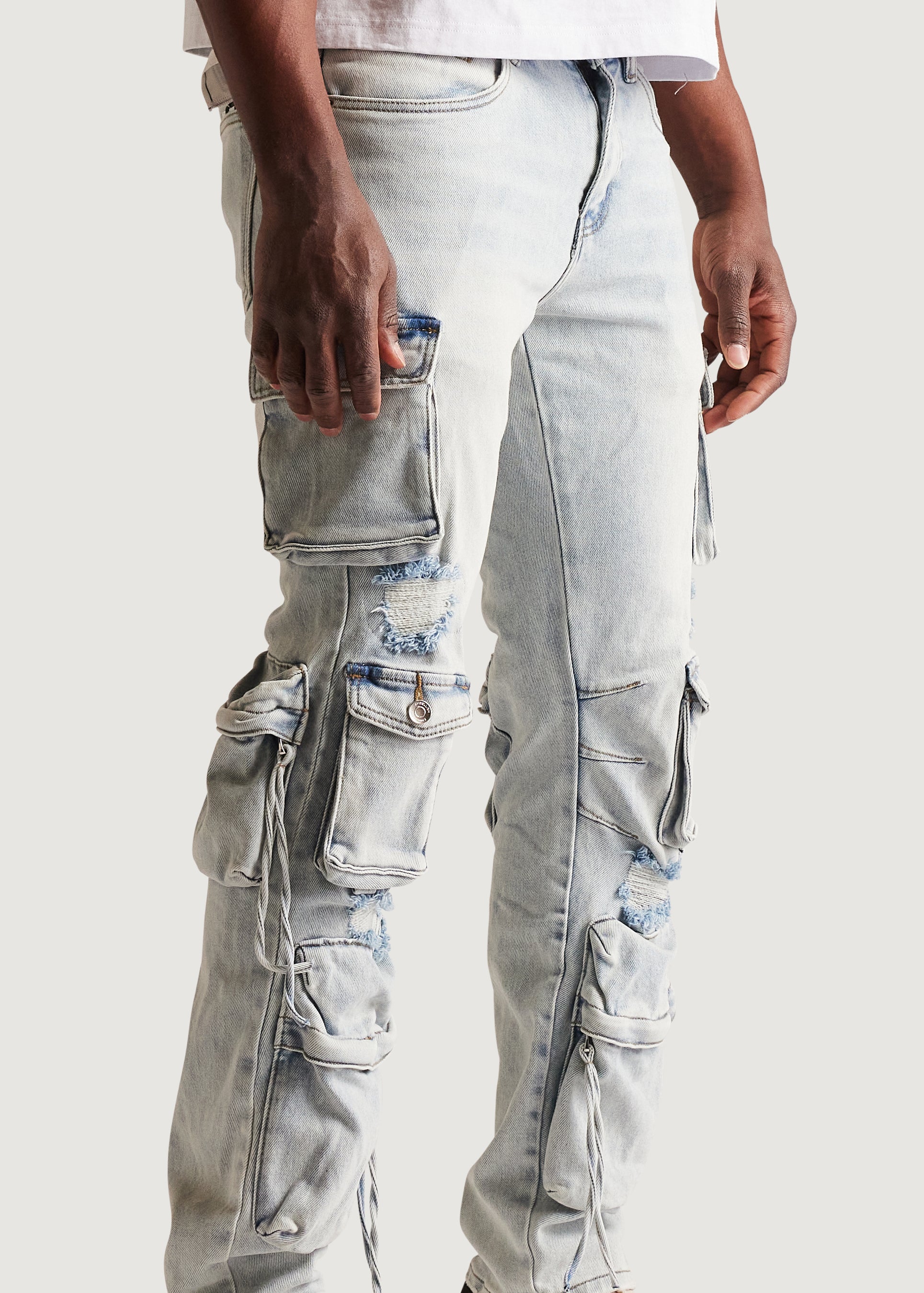 Squadron Slim Straight Cargo Denim (Light Wash) - Image 6